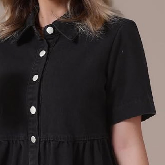 Plus Size Denim Babydoll Short Sleeve Dress - Picture 5 of 5